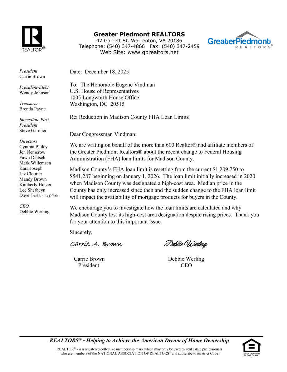 Madison County Letter to Rep. Vindman