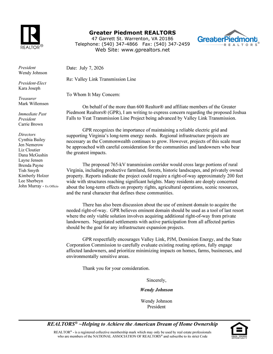GPR Letter about Valley Link